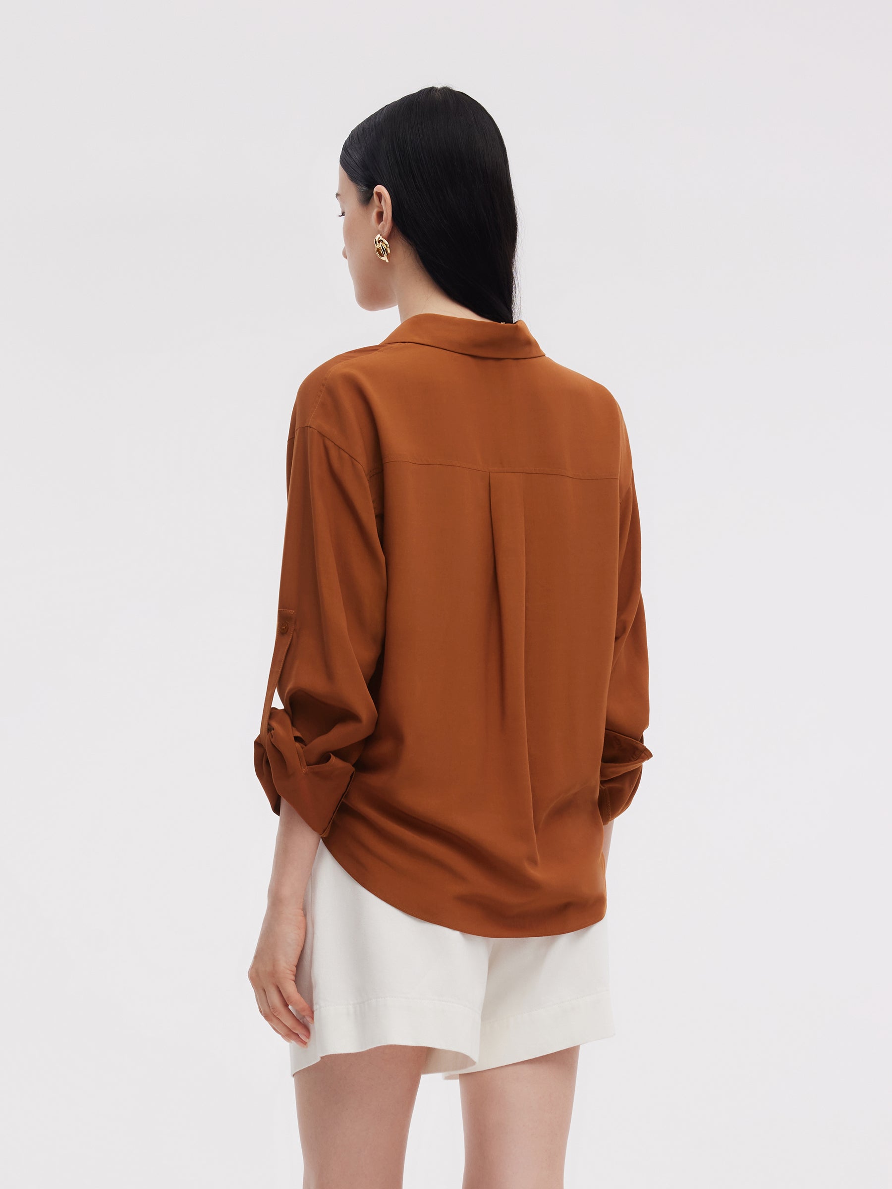 Tencel Acetate Blend Women Adjustable Sleeves Shirt
