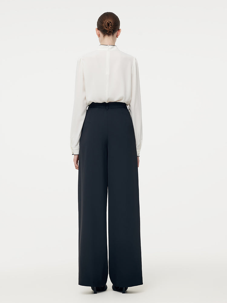 Acetate Contrast Bow Pleat Front Women Shirt