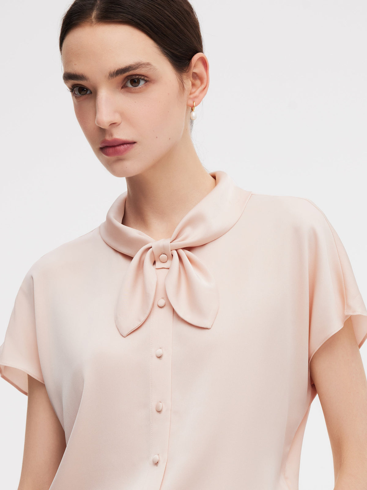 22MM Mulberry Silk Women Bow Tie Neck Shirt