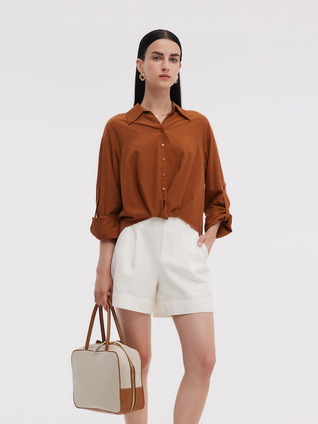 Tencel Acetate Blend Women Adjustable Sleeves Shirt
