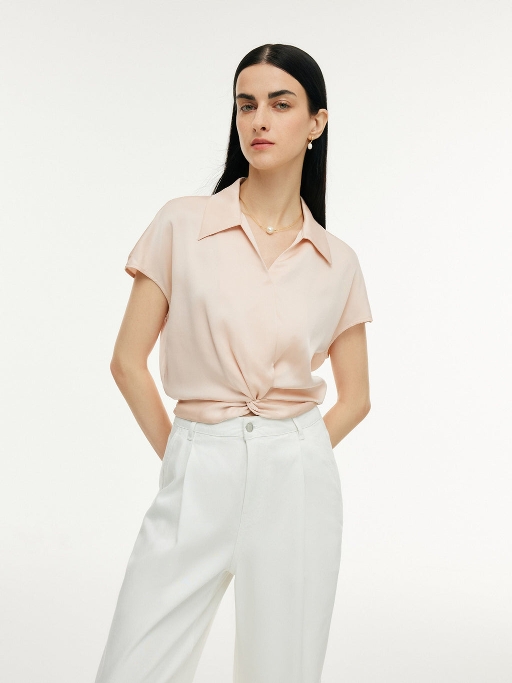 22MM Mulberry Silk Twist Front Women Blouse