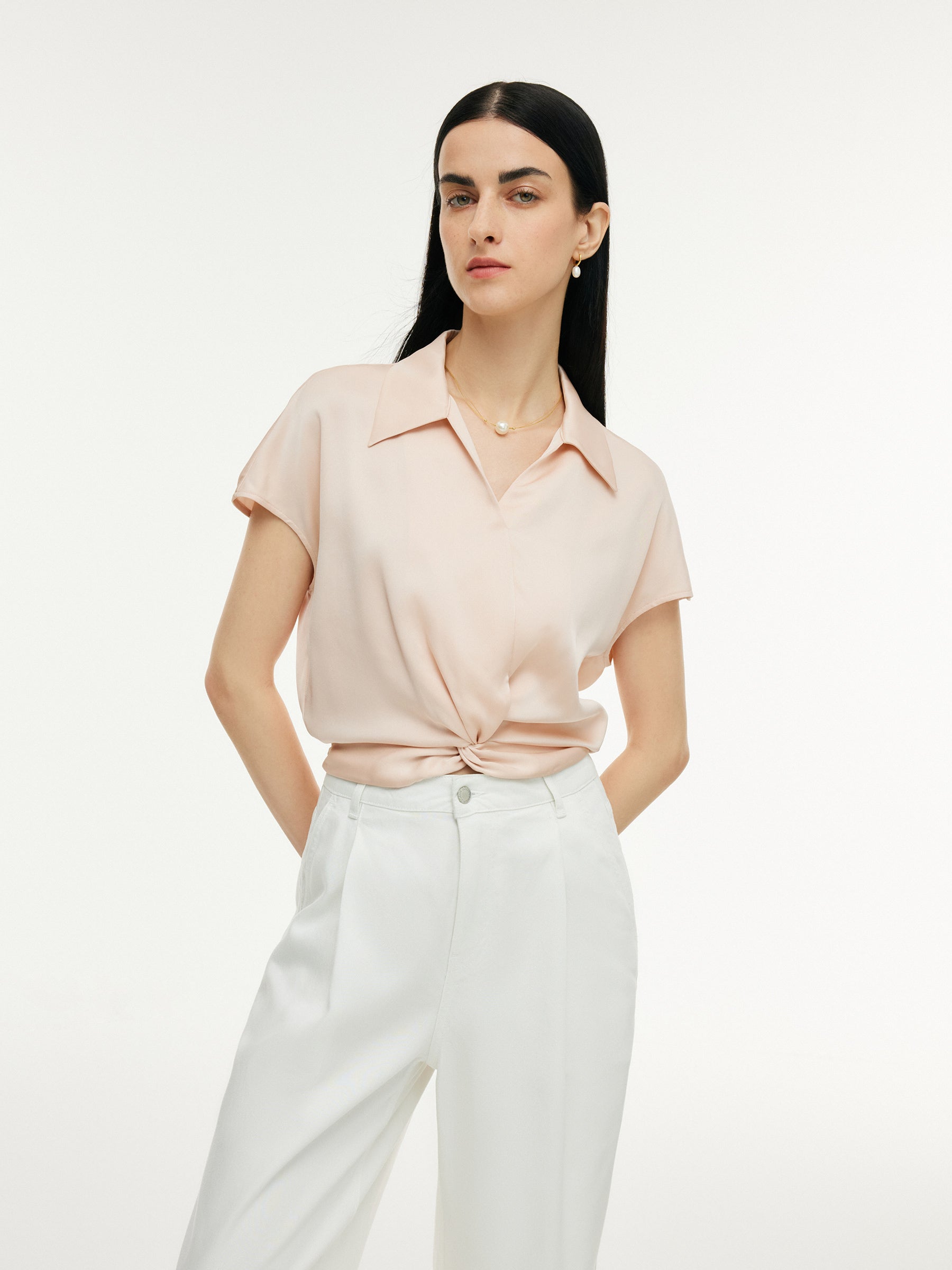 22MM Mulberry Silk Twist Front Women Blouse