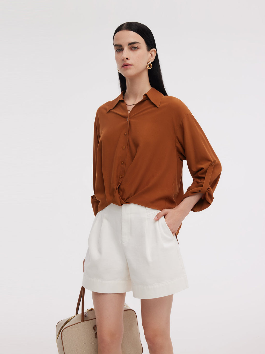 Tencel Acetate Blend Women Adjustable Sleeves Shirt