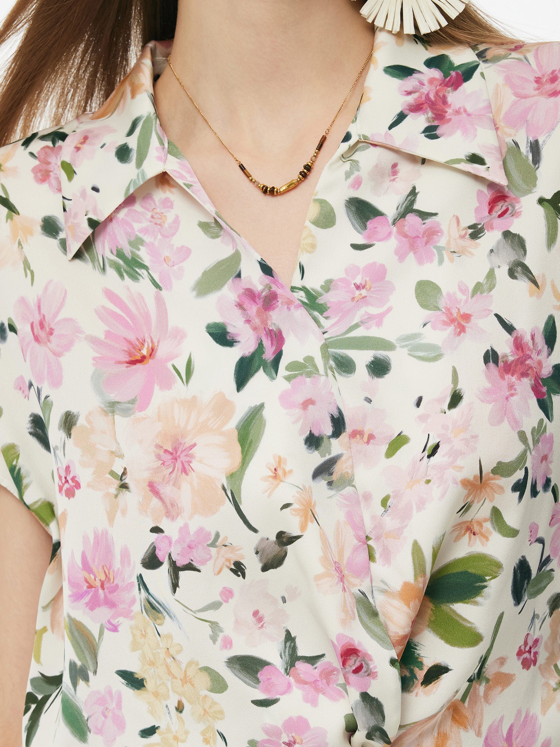19MM Mulberry Silk Floral Print Women Twist Front Blouse