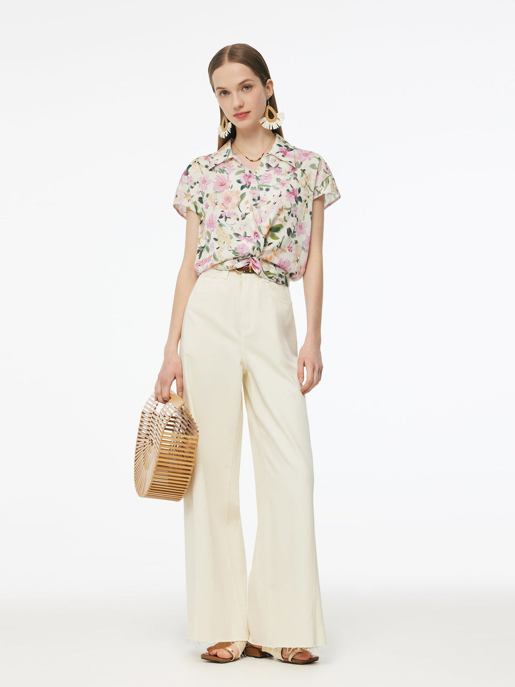 19MM Mulberry Silk Floral Print Women Twist Front Blouse