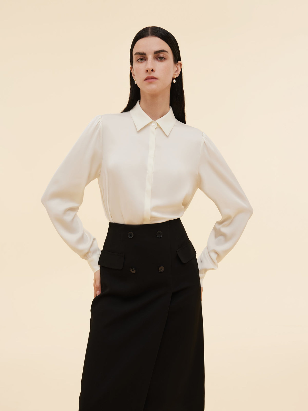 22MM Mulberry Silk Women Shirt With Detachable Bow