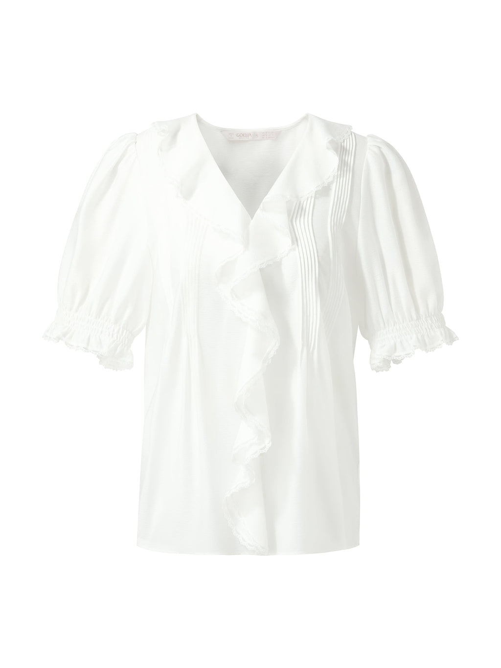 Acetate Blend Ruffle V-Neck Women Blouse