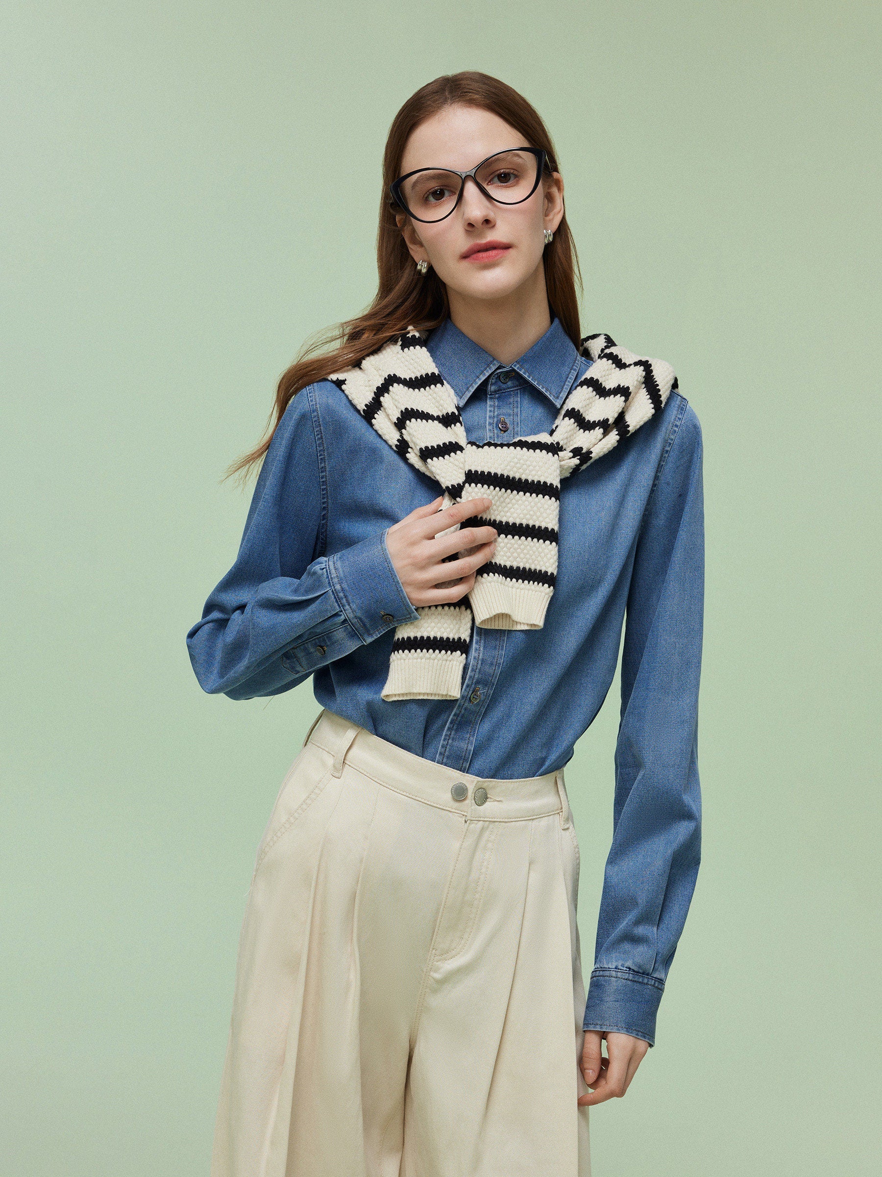 Denim Long Sleeve Women Shirt