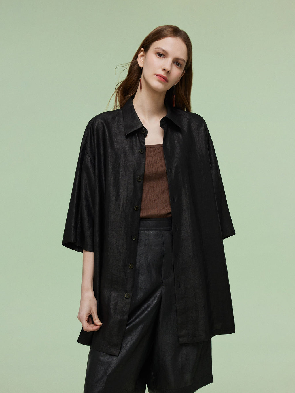 16MM Xiang Yun Silk Unisex 3/4 Sleeves Oversized Shirt
