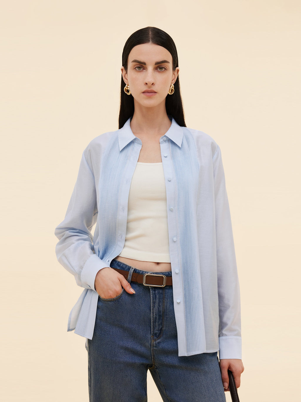 Tencel Blend Pleat Front Women Shirt